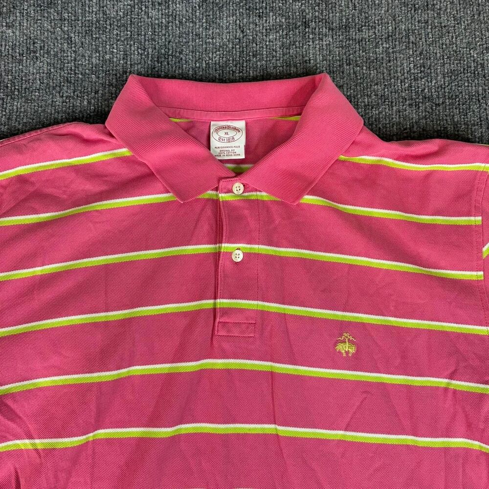 Brooks Brothers Performance Polo Shirt Men’s XL Pink Green Stripe 100% Cotton